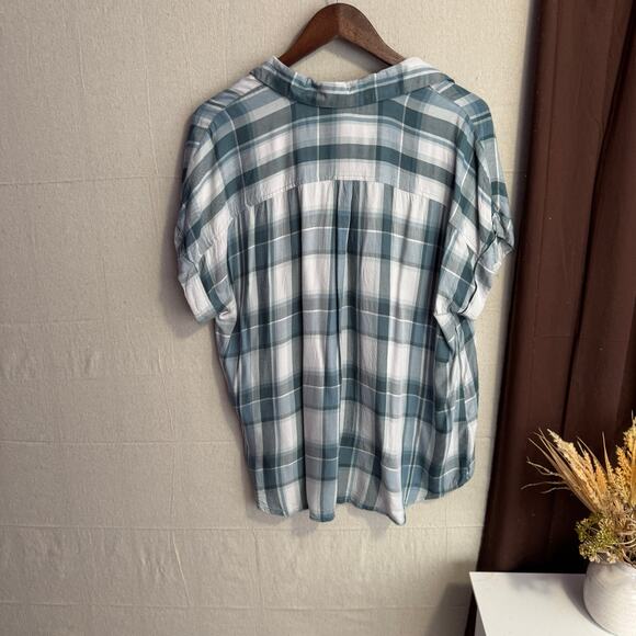 Como Vintage Shirt Size XL Blue Plaid Button Up Short Sleeve Tie Front Casual - Picture 8 of 11